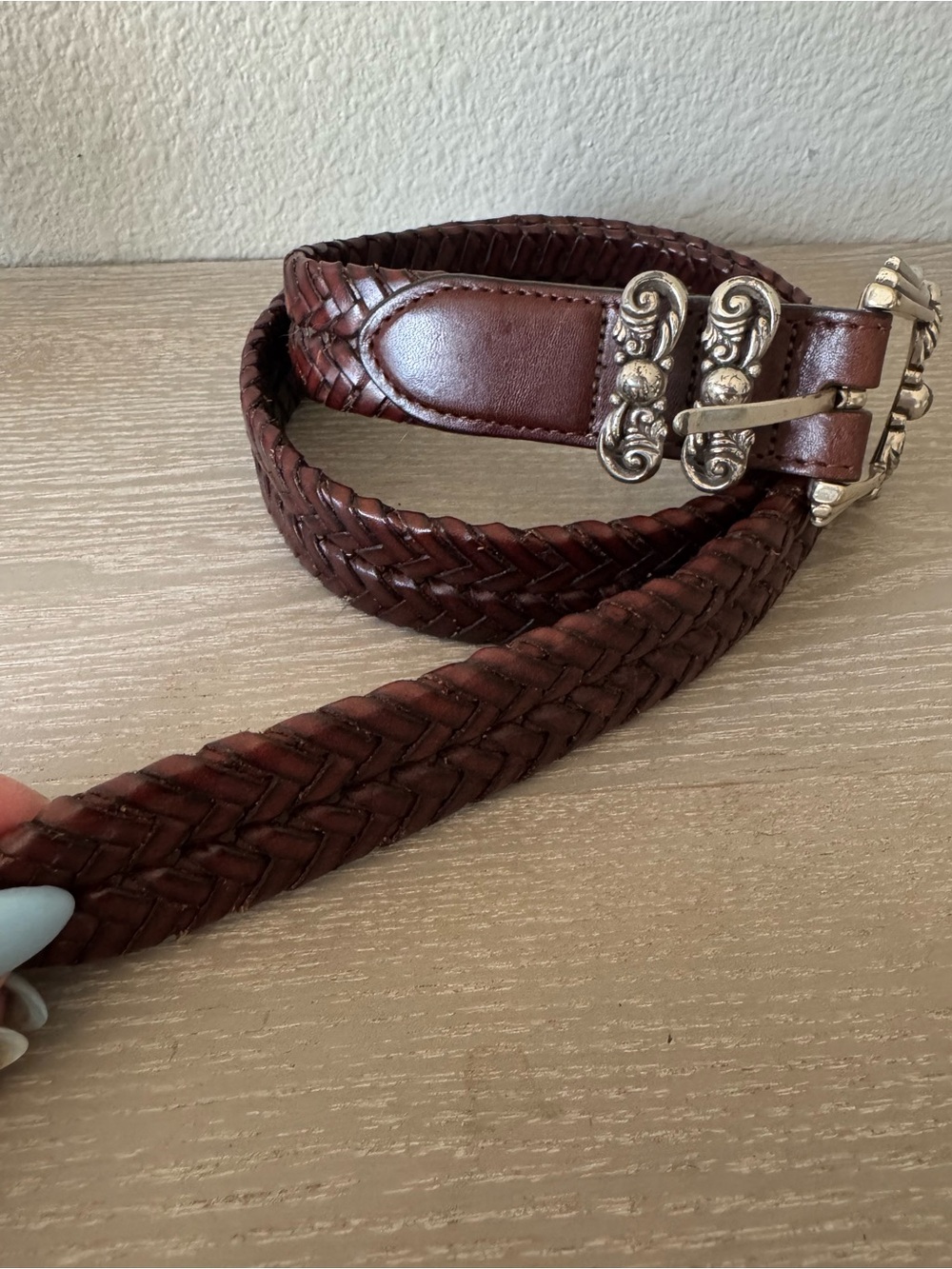 Vintage Brighton Brown Leather Braided Belt -97087 Womenβs Size ML 32
